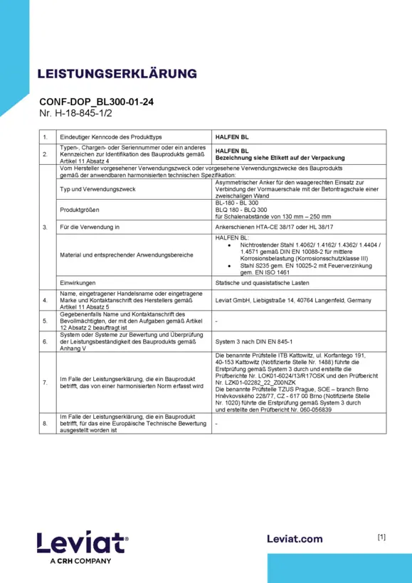 Declaración de Prestaciones Llaves BL 2024 