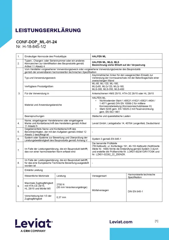 Halfen ML Mauerwerksanker
