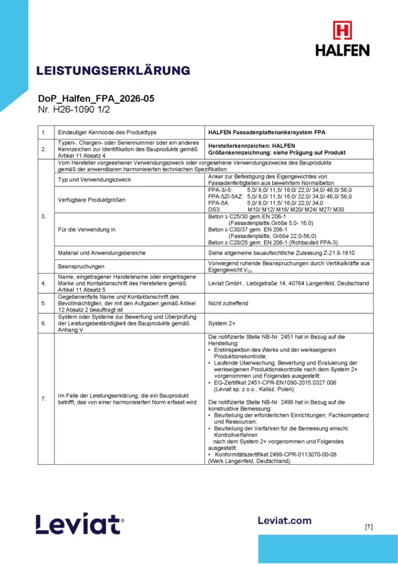 Halfen FPA Fassadenplattenanker