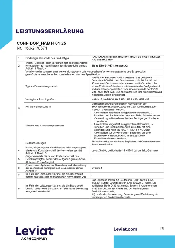 Halfen Ankerbolzen HAB