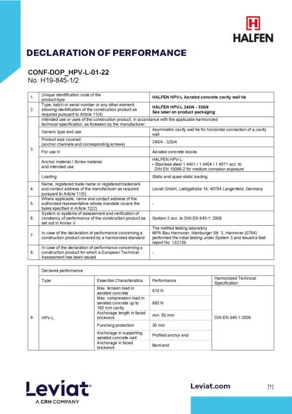 Halfen HPV-L kevytbetonimuurausside