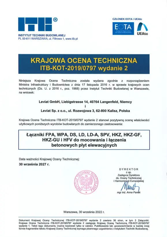 Łączniki FPA, WPA, DS, LD, LD-A, SPV, HKZ, HKZ-GF, HKZ-GU i HFV do mocowania i łączenia betonowych płyt elewacyjnych