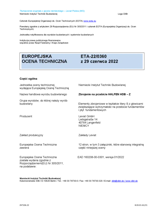 Zbrojenie na przebicie Halfen HDB-Z